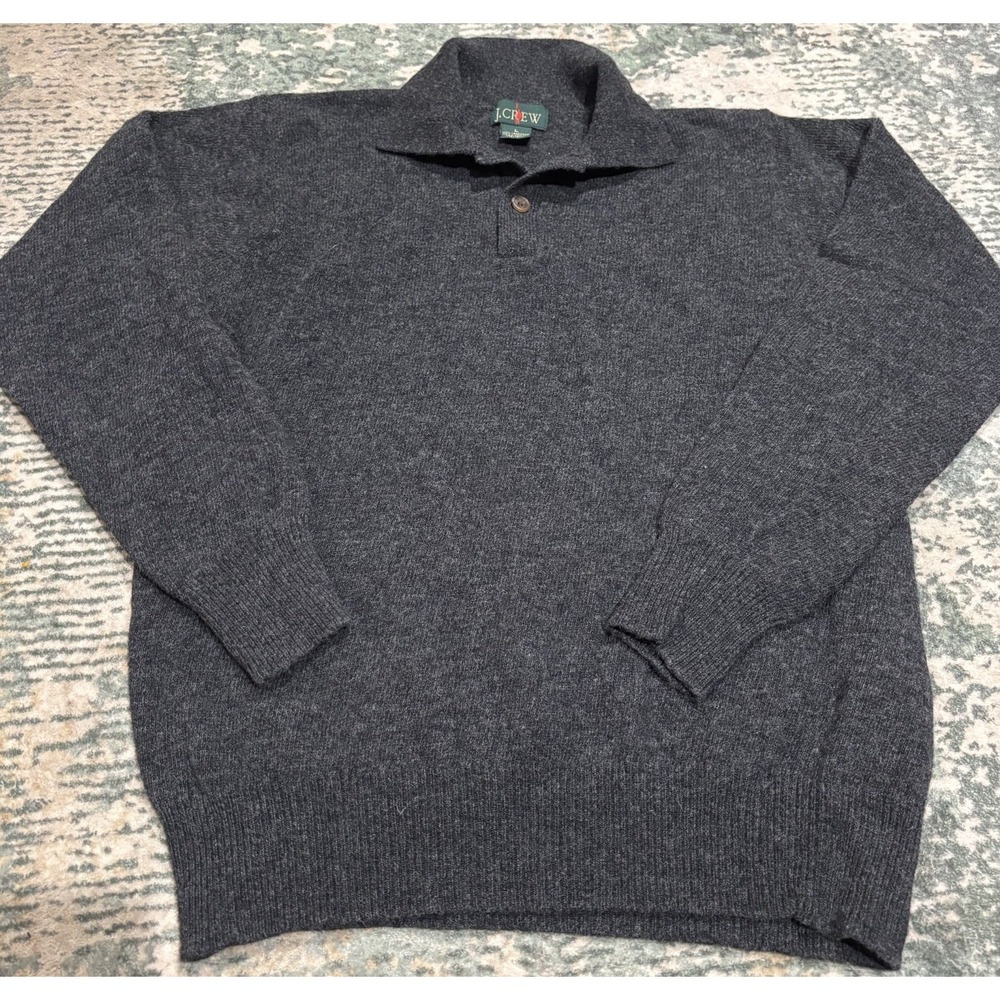 vintage J.Crew charcoal gray lambswool polo sweater Large
